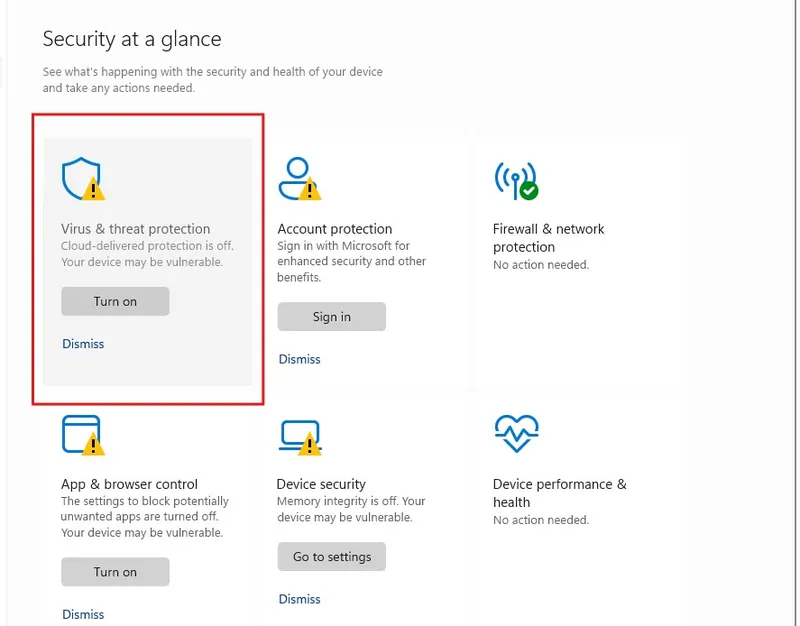 เมนู Virus and threat protection