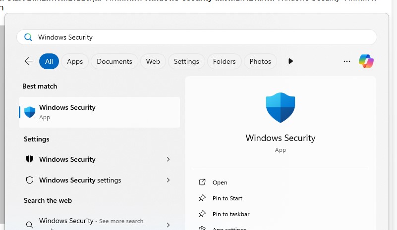 เปิด Windows Security